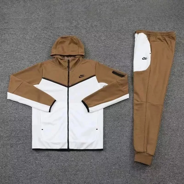 Nike Tech Fleece Hoodie and Joggers Brown and White Colorblock