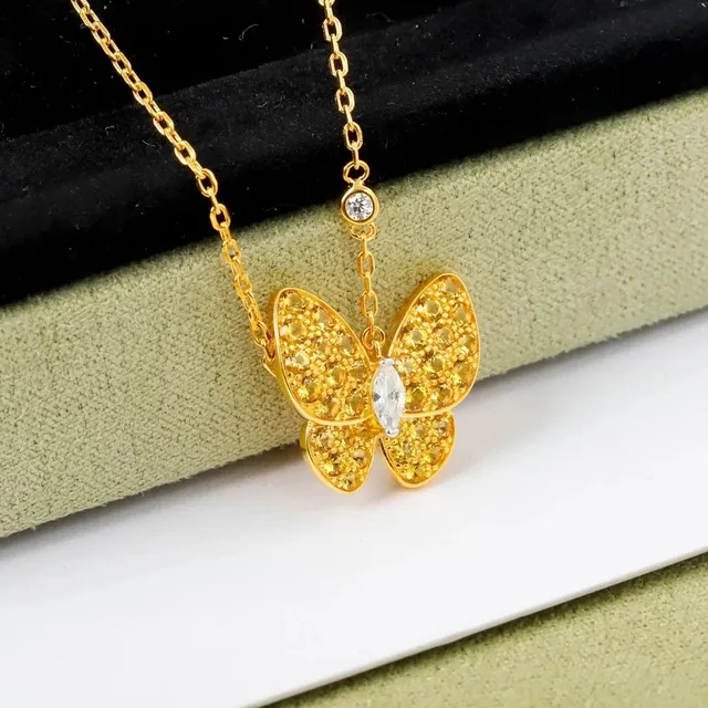 Van Cleef & Arpels Butterfly Pendant Pave Yellow Sapphires with Marquise Diamond