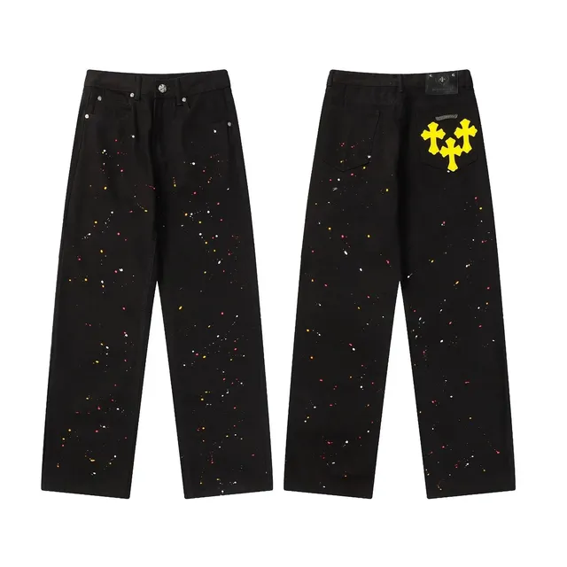 Chrome Hearts Paint Splatter Jeans Triple Cross Back Pocket