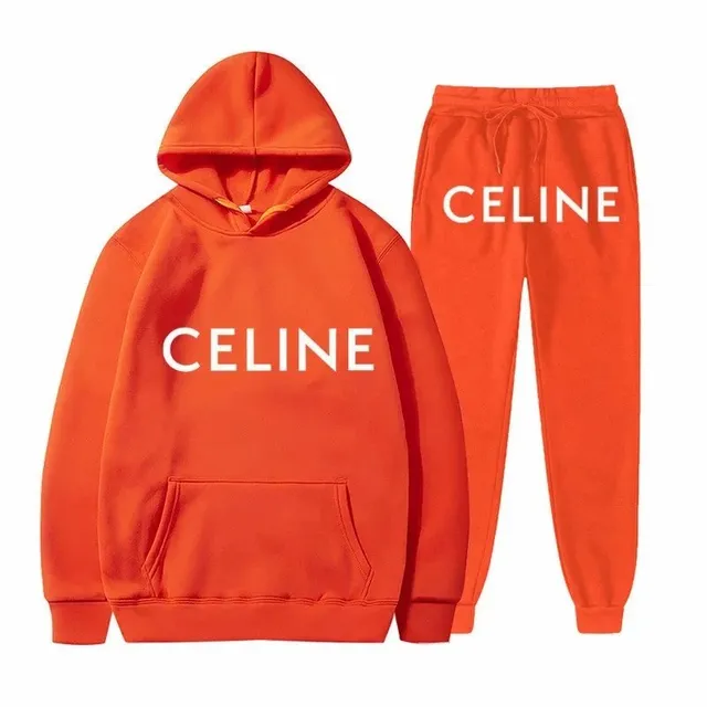 Celine Hoodie and Joggers Set Logo Print