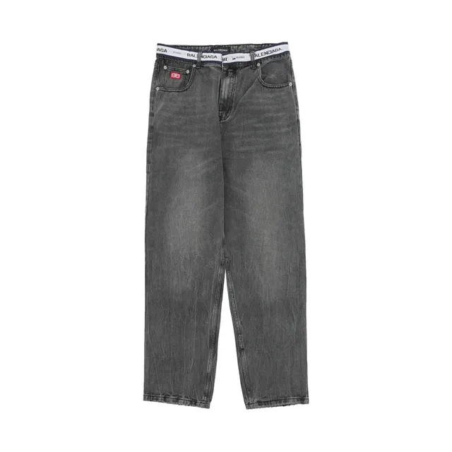 Balenciaga Logo Waistband Jeans Washed Grey