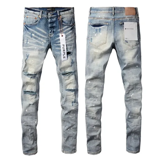 Purple Brand Distressed Slim Fit Jeans Paint-Splatter Ripped
