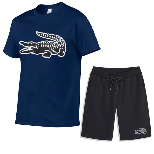 Lacoste Crocodile Logo Set Navy Tee & Black Shorts
