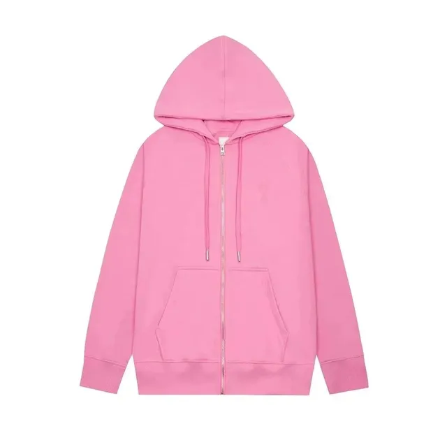 Saint Laurent Zip-Up Hoodie Solid Pink