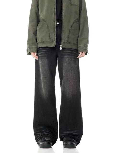 Wide-Leg Jeans Distressed Wash