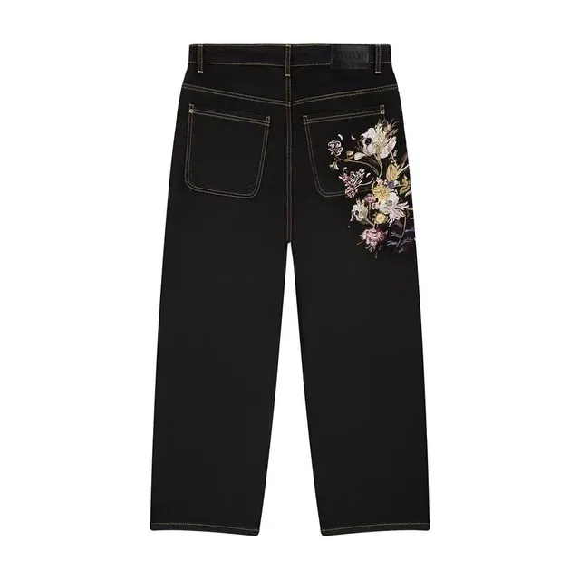 Versace Floral Embroidered Jeans Black with Floral Embroidery