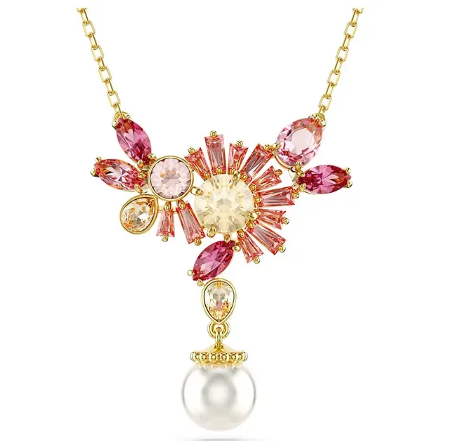 Pink flower tassel necklace