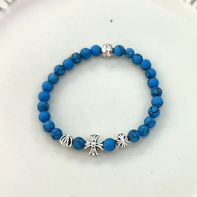Chrome Hearts Beaded Bracelet Turquoise and Cross Charms