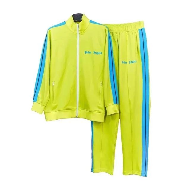 Palm Angels Track Suit Neon Yellow with Blue Stripes