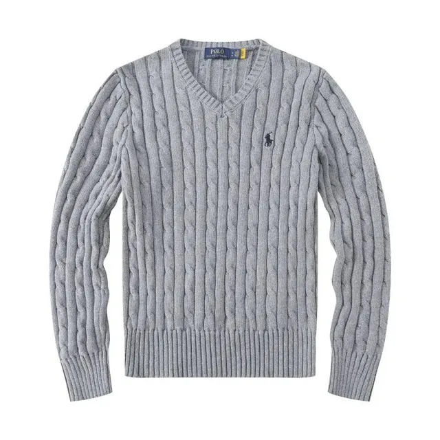 Polo Ralph Lauren Cable Knit V-Neck Sweater Heather Grey