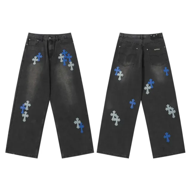 Chrome Hearts Wide-Leg Jeans Cross-Embroidered
