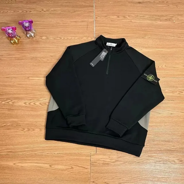 Stone Island Half-Zip Sweatshirt Black with Grey Panels