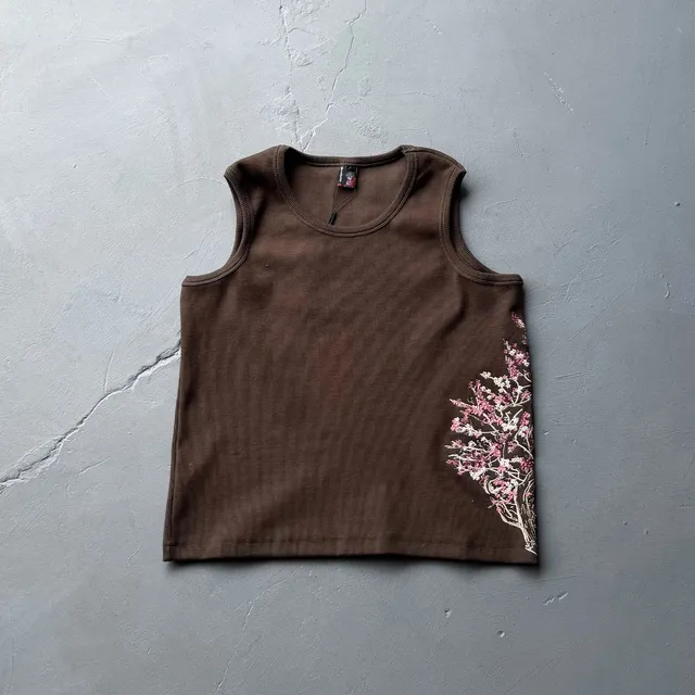 Ribbed Tank Top Cherry Blossom Print