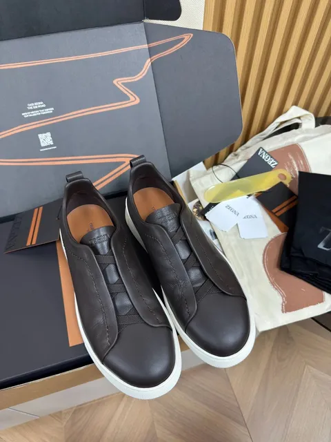 Zegna Triple Stitch Brown Leather