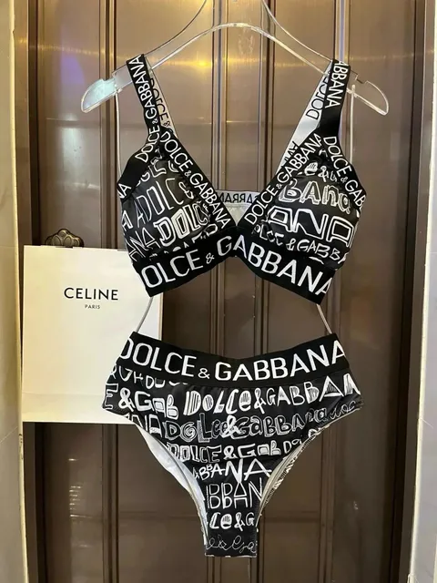 Dolce & Gabbana Logo Print Bralette and Brief Set All-Over Logo