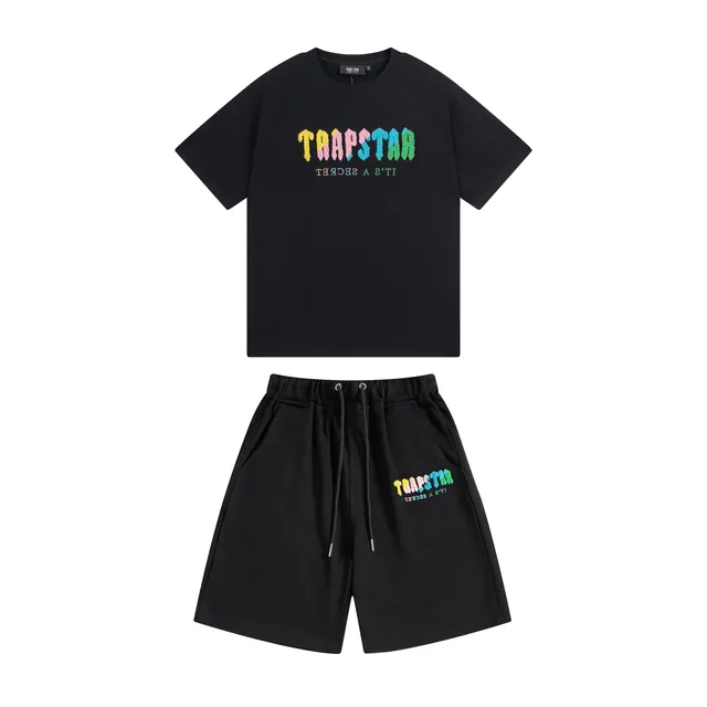 Trapstar Logo Tee and Shorts Set Rainbow Logo