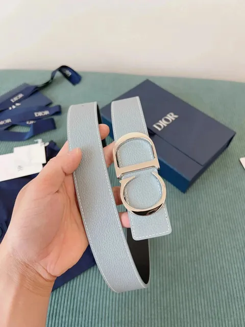 Dior Saddle Belt Light Grey Grained Leather