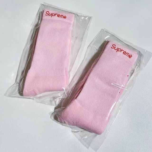 Supreme Crew Socks Pink with Red Logo
