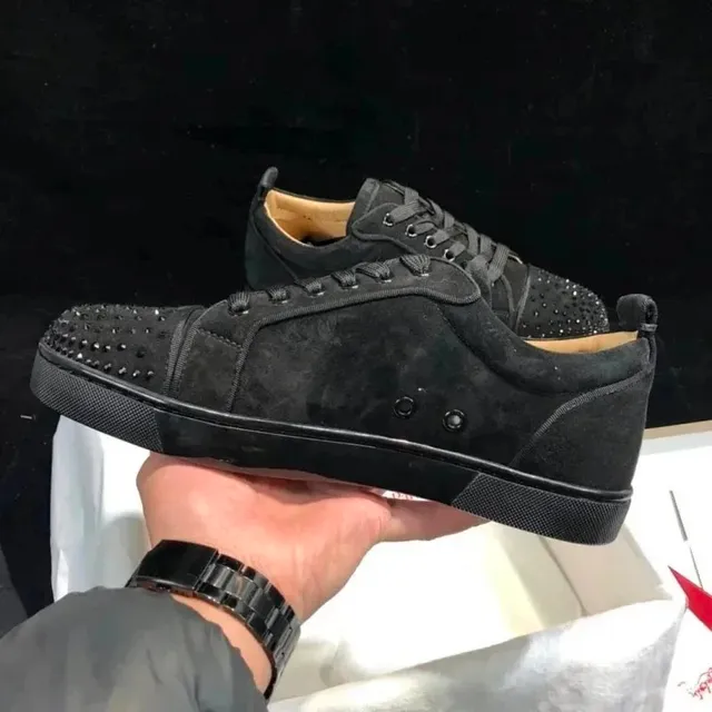 Christian Louboutin Louis Junior Spikes Black Suede with Studs