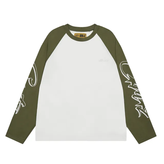 Corteiz Raglan Long Sleeve Tee Olive and White