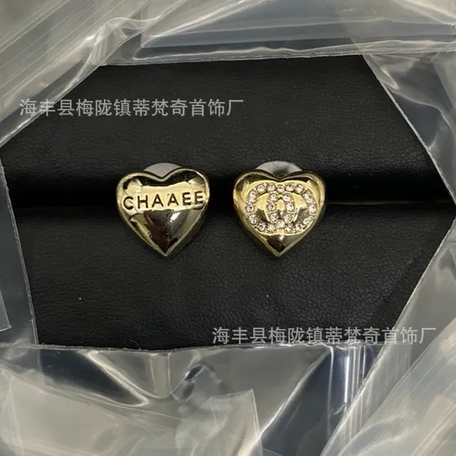 Chanel Heart Stud Earrings CHAAEE & Crystal CC