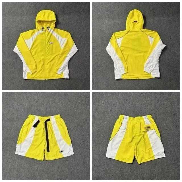 Corteiz Hooded Windbreaker and Shorts Set Color-Block