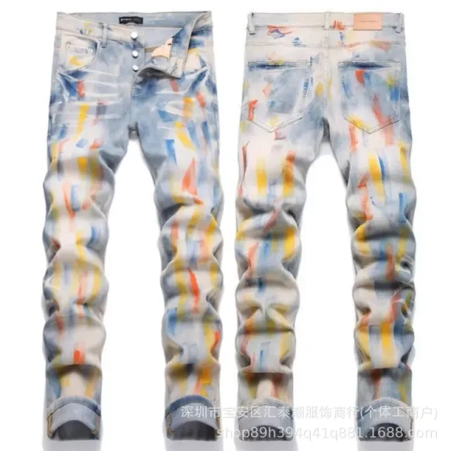 Slim Fit Jeans Multi-Color Paint Splatter