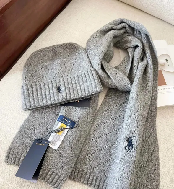 Polo Ralph Lauren Knit Beanie and Scarf Set Heather Grey
