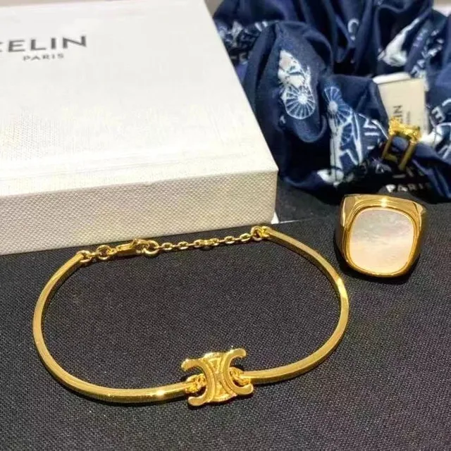 Celine Bracelet and Ring Gold-tone with Mother-of-Pearl
