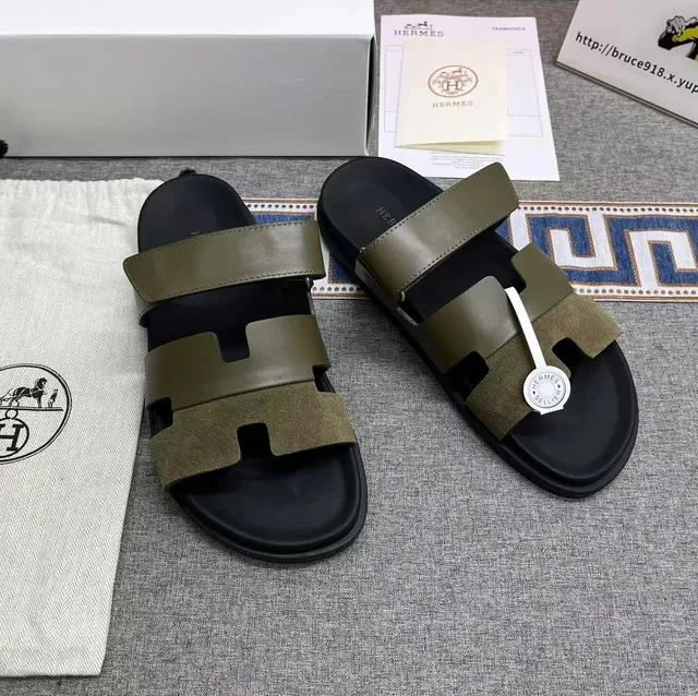 Hermès Oran Sandal Olive Green Suede and Leather