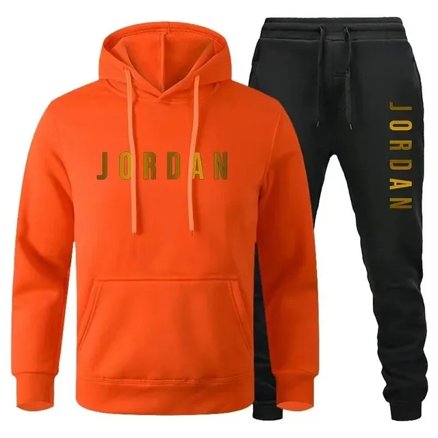 Jordan Hoodie and Joggers Set Orange/Black Logo Print