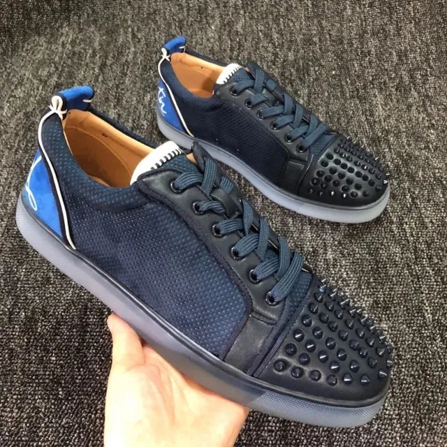 Christian Louboutin Louis Junior Spikes Navy Blue with Studs