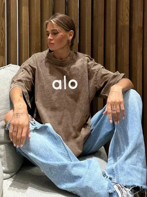 Alo Yoga Logo Tee Washed Brown