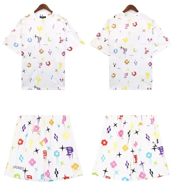 Purple Brand Printed Tee and Shorts Set Multicolor Graphic Print