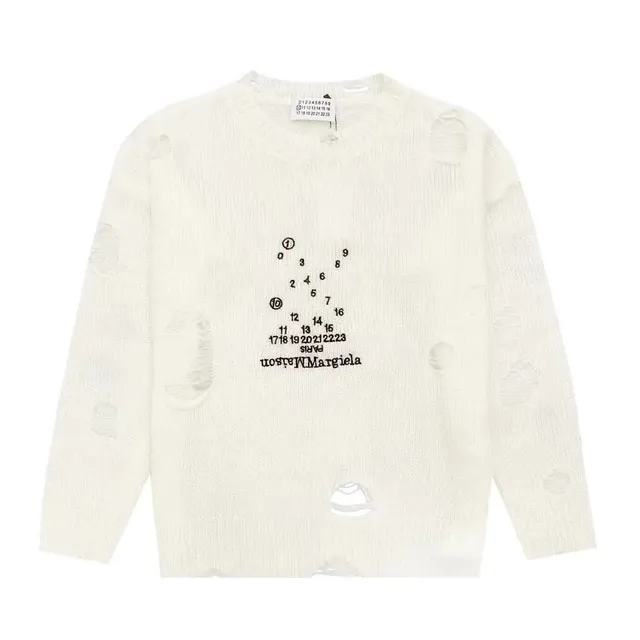 Maison Margiela Distressed Knit Sweater Number Print