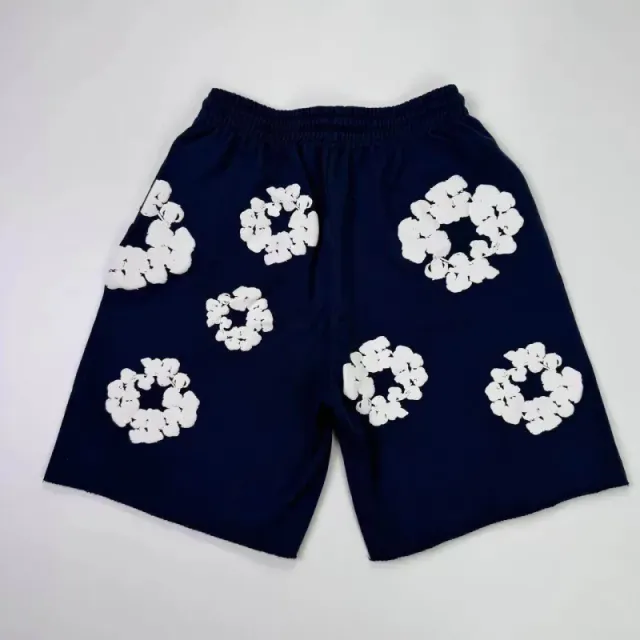 Denim Tears Floral-Embroidered Shorts Navy with White Floral Appliqué