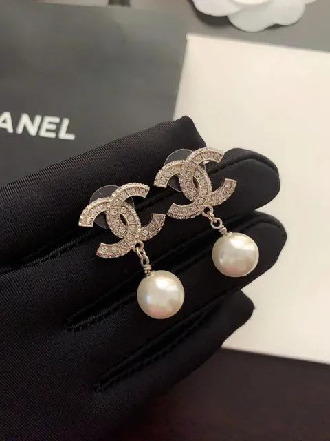 Chanel CC Pearl Drop Earrings Crystal-Embellished