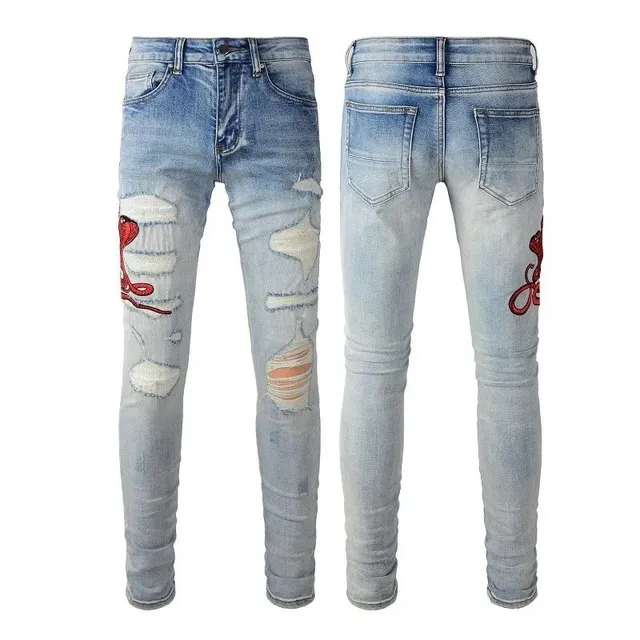 Balenciaga Distressed Slim Jeans Embroidered Octopus