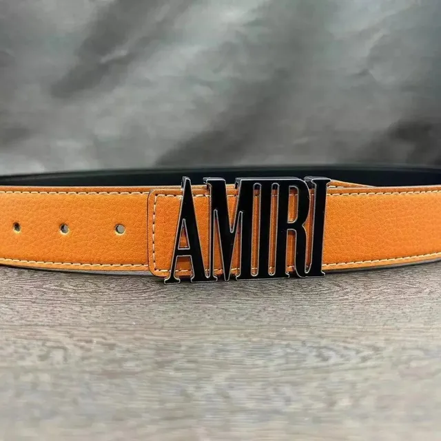 Amiri Logo Belt Tan Leather with Black Logo Buckle