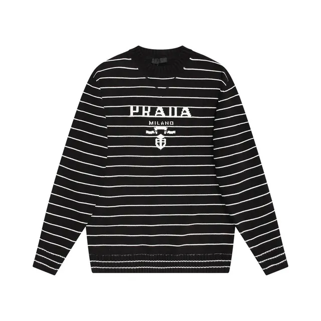 Prada Striped Knit Sweater Logo Intarsia