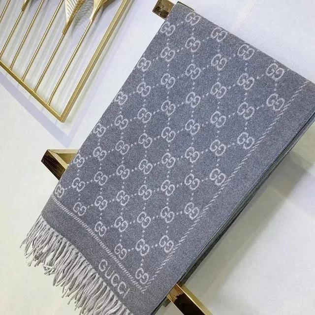 Gucci GG Monogram Scarf Grey and White
