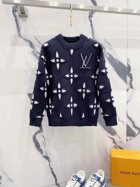 Louis Vuitton Monogram Knit Sweater Navy and White