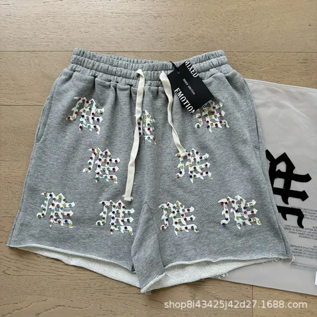 Mixed Emotion Embroidered Sweat Shorts Crystal-Embellished