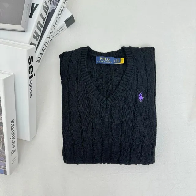 Polo Ralph Lauren Cable Knit V-Neck Sweater Purple Pony