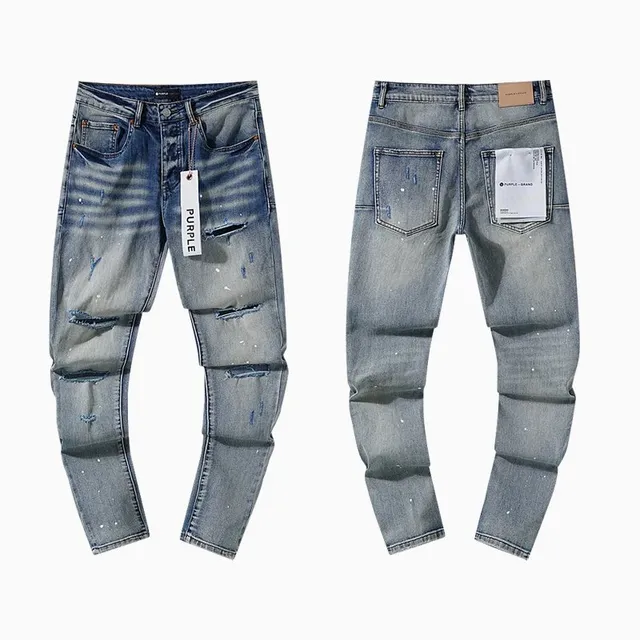 Purple Brand Distressed Slim Fit Jeans Paint-Splatter Wash