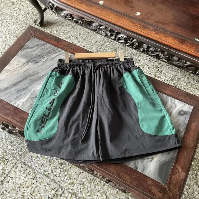 Hellstar Logo Panel Shorts Black Green Contrast