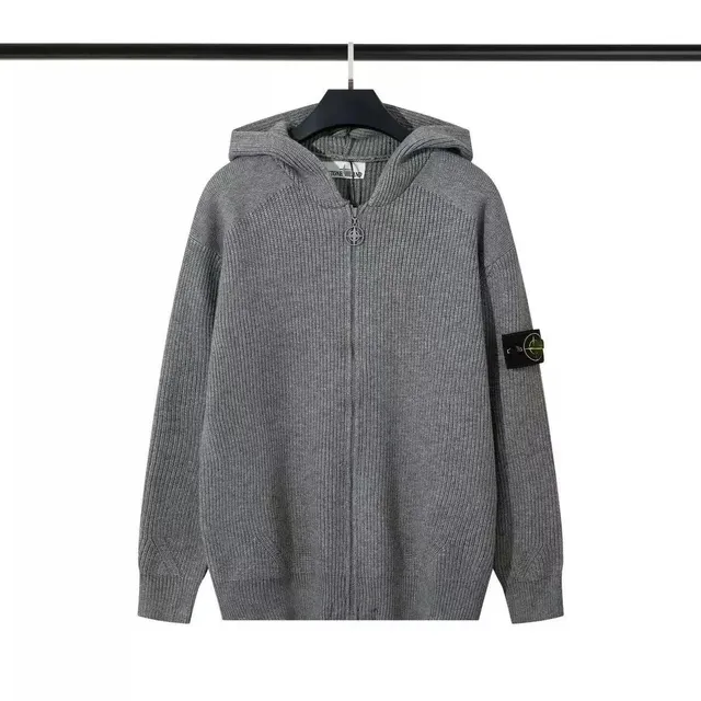 Stone Island Zip-Up Hooded Sweater Ribbed Knit