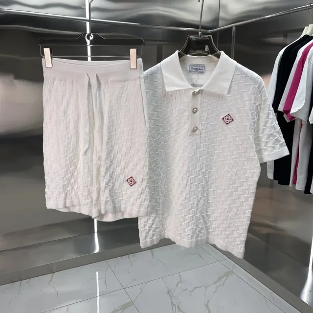 Comme des Garçons Polo and Shorts Set Quilted Texture with Logo Patch