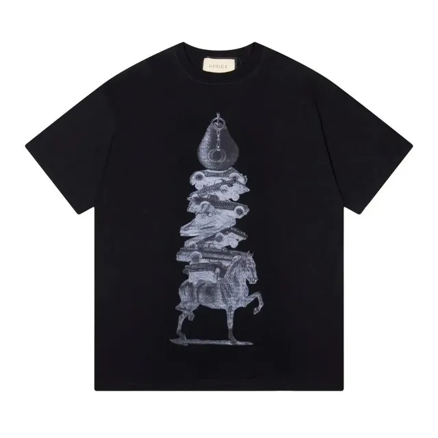 Gucci Graphic T-Shirt Horse and Car Stack Print