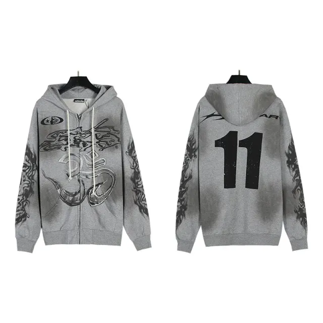 Hellstar Zip-Up Hoodie Om Symbol & '11' Graphic
